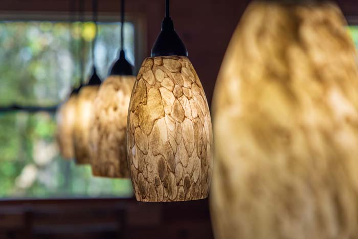 Mosaic glass pendant lights at High Point Lodge