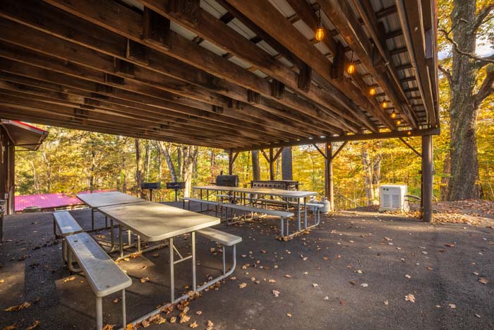Covered pavilion with picnic tables at High Point Lodge