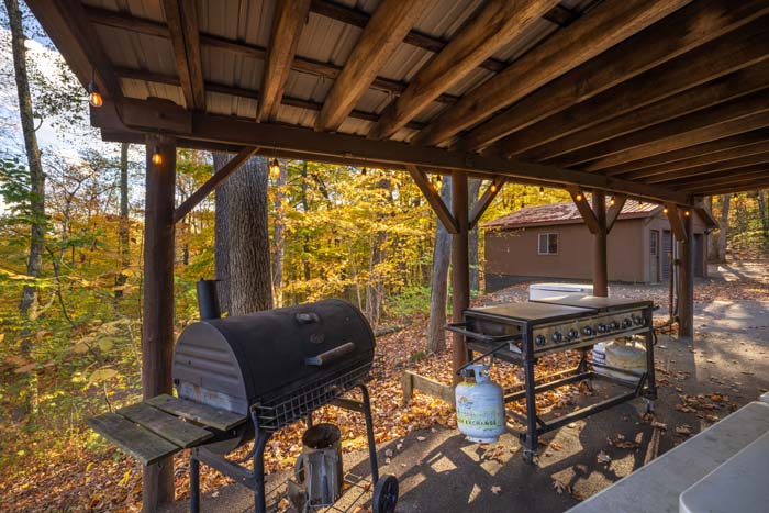 Charcoal grill and griddle under the pavilion at High Point Lodge