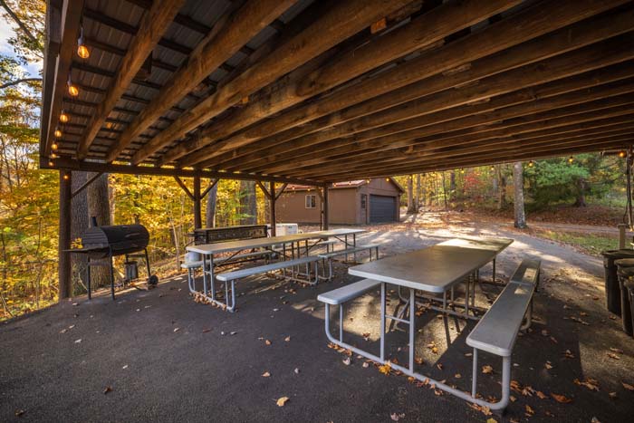 Pavilion with picnic tables and grills at High Point Lodge