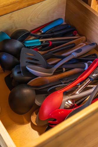 Drawer of cooking utensils at High Point Lodge