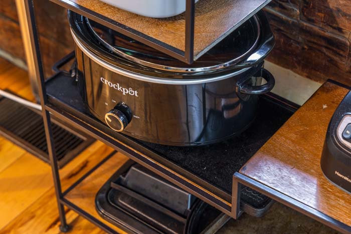 Crockpot on a kitchen cart at High Point Lodge