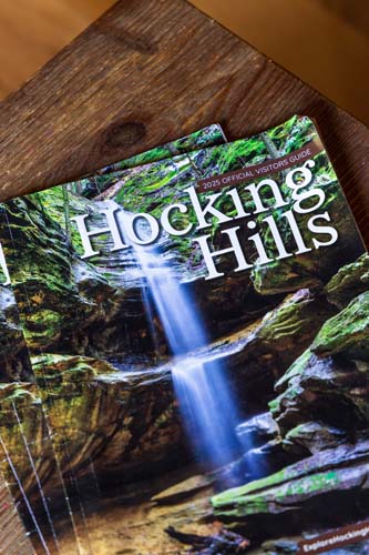 Hocking Hills guidebook with a waterfall on the cover