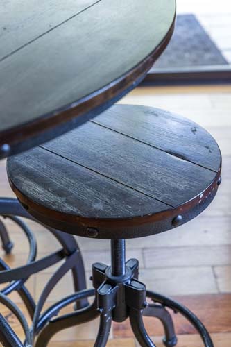 Wood bar table and stool at High Point Lodge